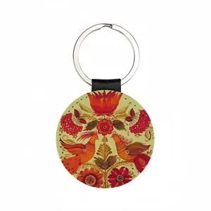 Flower In A Pot Leather Circular Keychain