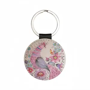 Purple Morning Leather Circular Keychain