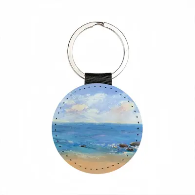 At The Beach Leather Circular Keychain