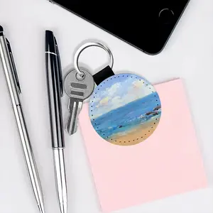 At The Beach Leather Circular Keychain