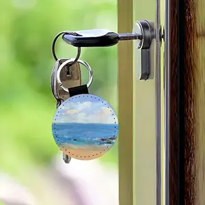 At The Beach Leather Circular Keychain