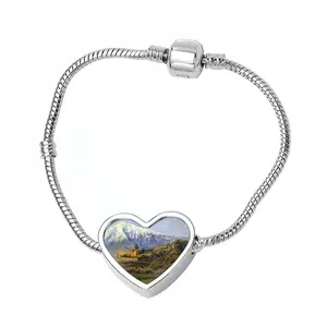 Mountain Ararat And Monastery Khor Virap Heart Shaped Nnake Bone Bracelet