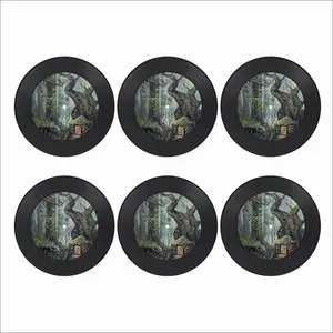 Elf House In A Fantasy Forest Vinyl Records Coaster