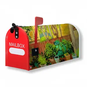 Backyard Garden With Yellow House Mail Box Cover