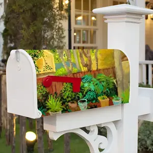 Backyard Garden With Yellow House Mail Box Cover