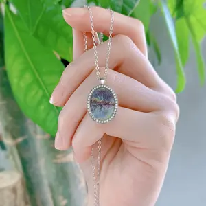 Lake Reflection Oval Pendant Necklace