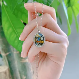 I Walk On The Moon Oval Pendant Necklace