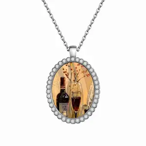 Still Life With Wine Oval Pendant Necklace