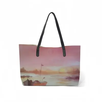 The Boat And Sunset Leather Shopping Hanbag