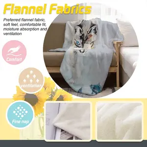 Cat With Fish Flannel Blanket (Multi-Size, Vertical)