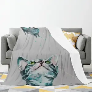 Cat And Butterflies Flannel Blanket (Multi-Size, Vertical)