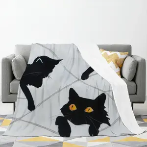 Cats With Thread Flannel Blanket (Multi-Size, Vertical)