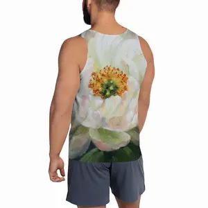 Men White Peony Sports Vest