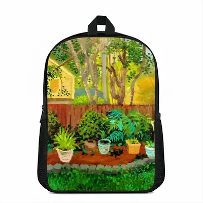 Backyard Garden With Yellow House Double layer Schoolbag