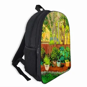 Backyard Garden With Yellow House Double layer Schoolbag