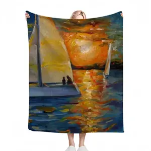 Sailboat In The Sunset Flannel Blanket (Multi-Size, Vertical)