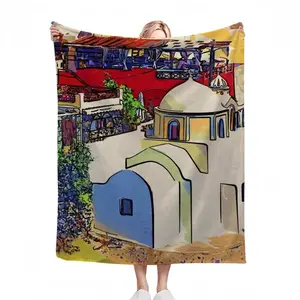 Santorini Thira Church Flannel Blanket (Multi-Size, Vertical)