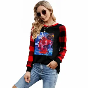 Women Metropolis Round Neck Plaid Long-Sleeved T-Shirt