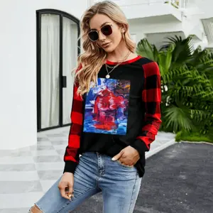 Women Metropolis Round Neck Plaid Long-Sleeved T-Shirt