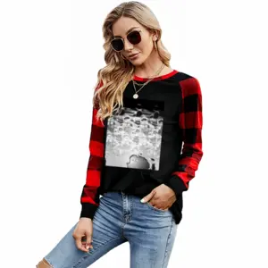 Women Mr Blithe & Mrs Wack Round Neck Plaid Long-Sleeved T-Shirt