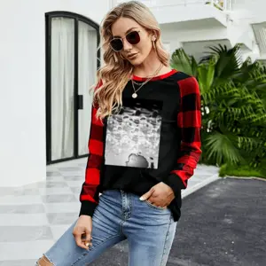 Women Mr Blithe & Mrs Wack Round Neck Plaid Long-Sleeved T-Shirt