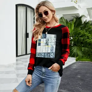 Women Once In A Lifetime Round Neck Plaid Long-Sleeved T-Shirt