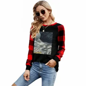 Women Message Series 2C Round Neck Plaid Long-Sleeved T-Shirt