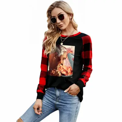 Women I Dont Want To Set The World On Fire (But Ill Watch It Burn) Round Neck Plaid Long-Sleeved T-Shirt