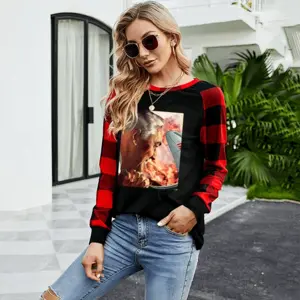 Women I Dont Want To Set The World On Fire (But Ill Watch It Burn) Round Neck Plaid Long-Sleeved T-Shirt