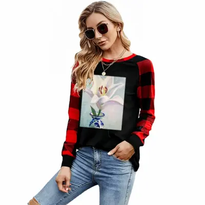 Women Lily Round Neck Plaid Long-Sleeved T-Shirt