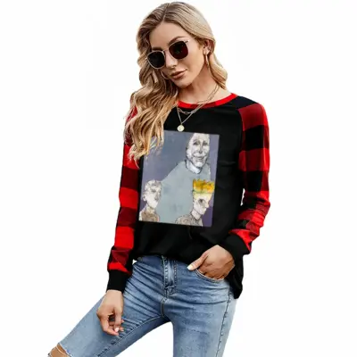 Women The Boy King Round Neck Plaid Long-Sleeved T-Shirt