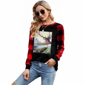 Women A Touch Of Nature Round Neck Plaid Long-Sleeved T-Shirt