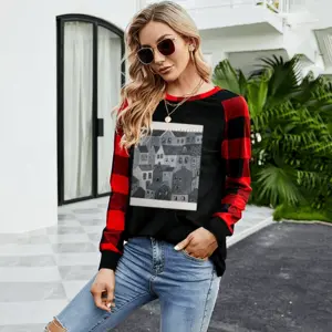 Women You Are Being Watched 3 Round Neck Plaid Long-Sleeved T-Shirt