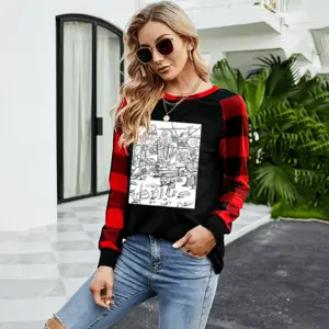 Women Battleground Round Neck Plaid Long-Sleeved T-Shirt