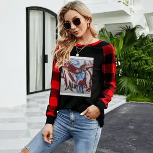 Women Smithfield Meat Market Round Neck Plaid Long-Sleeved T-Shirt