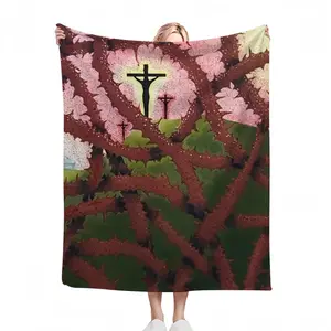 Calvary Through Thorns Flannel Blanket (Multi-Size, Vertical)