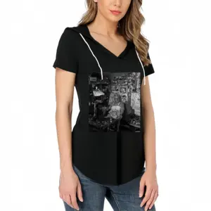 Women Old Cobbler V-tie cap Short Sleeve T-Shirt