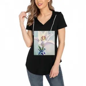 Women Lily V-tie cap Short Sleeve T-Shirt