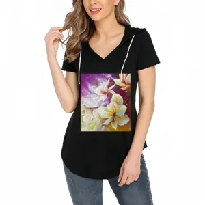 Women Night Shine V-tie cap Short Sleeve T-Shirt