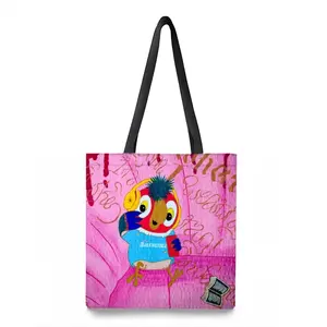 Fashionista - Bird Animals Pink Yellow Balenciaga Shopping Bag (Polyester)