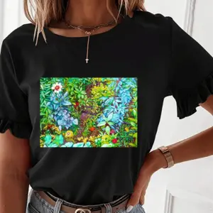 Garden At Giverny Ruffled Short Sleeve T-Shirt