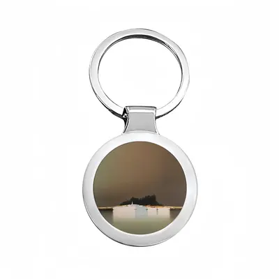 Lagoon With 2 Boats And Trees In Taupe And Green Light Circular Keychain