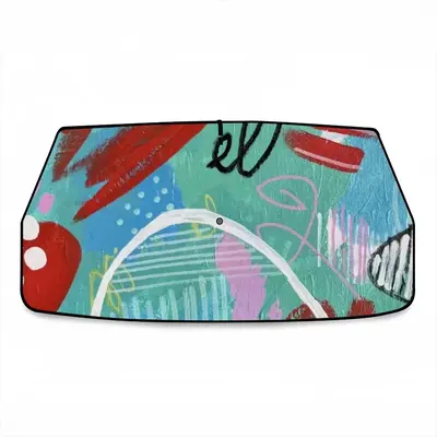 Red And Teal Abstract Car Sunshade Parasol