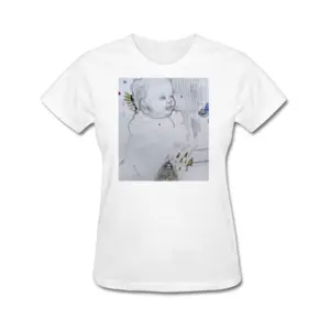 Women Baby - Drawing Pencil Short Sleeve T-Shirt (Cotton)