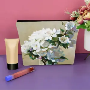 Apple Blossom Linen Cosmetic Bag