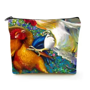 Fighting Roosters Linen Cosmetic Bag