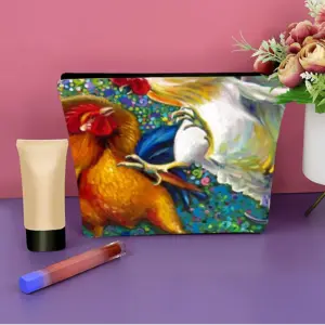 Fighting Roosters Linen Cosmetic Bag