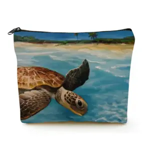 Caribbean Turtle Iii Linen Cosmetic Bag