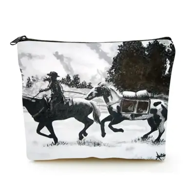 Pony Express Linen Cosmetic Bag