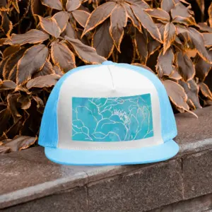 Turquoise Peony Grid Cap